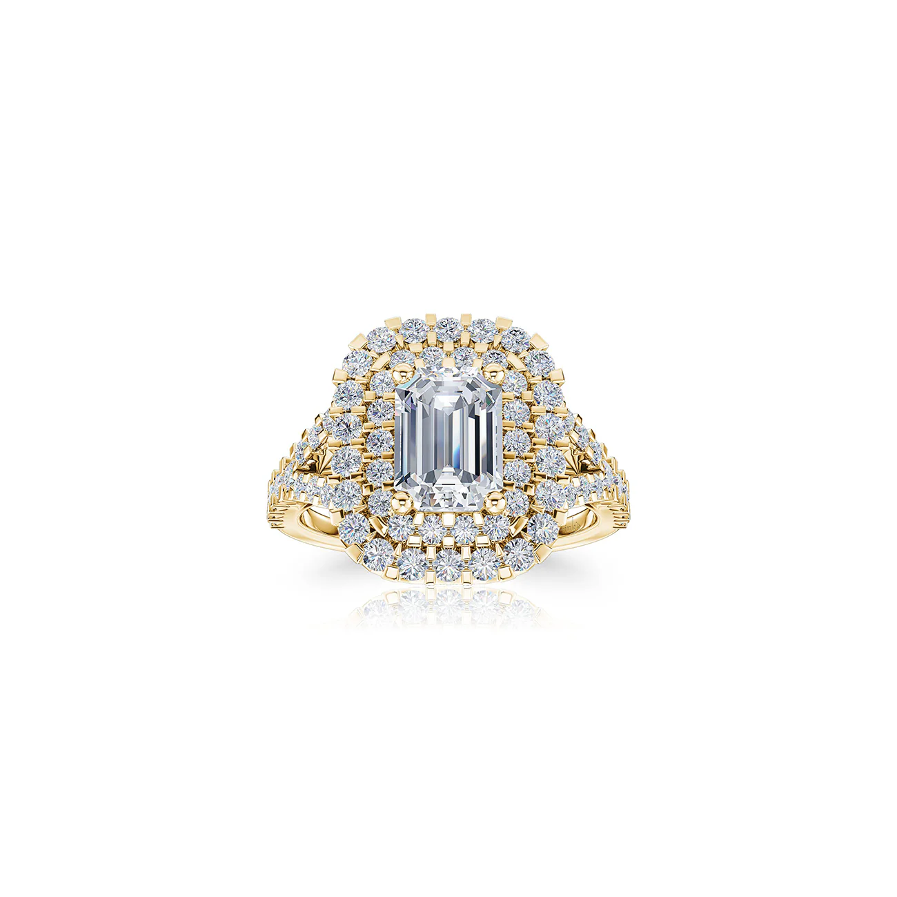 The Studio Collection Emerald Cut Diamond Double Halo Split Shank Engagement Ring - Image 4