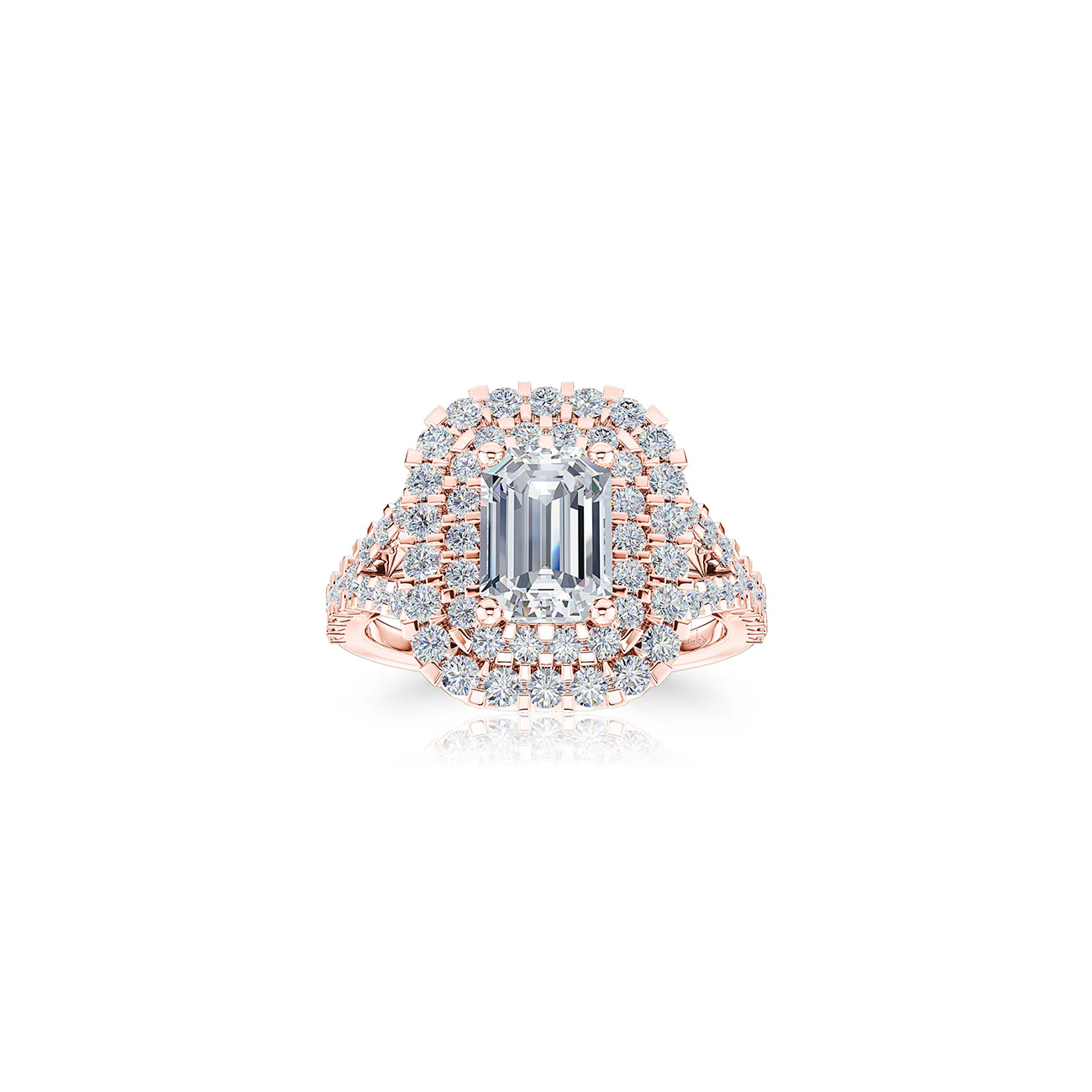 The Studio Collection Emerald Cut Diamond Double Halo Split Shank Engagement Ring - Image 5