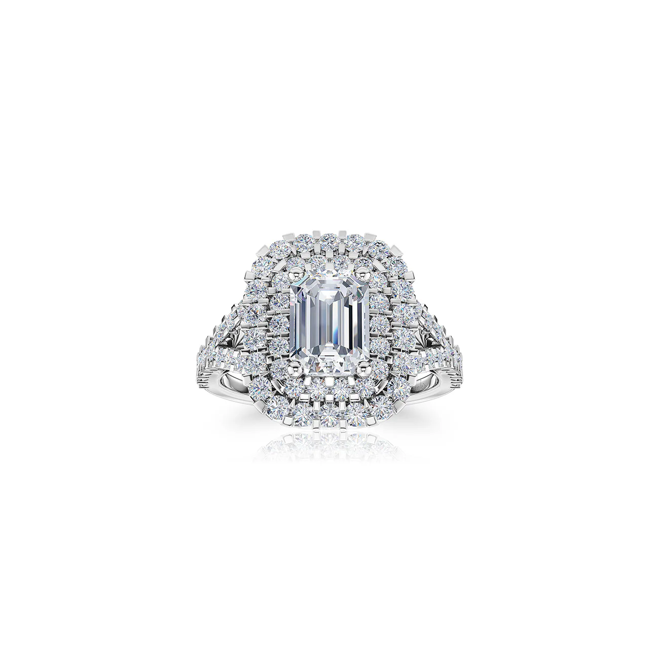 The Studio Collection Emerald Cut Diamond Double Halo Split Shank Engagement Ring - Image 6