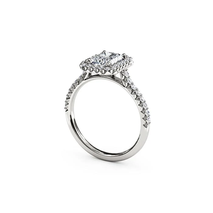 The Studio Collection Emerald Cut Diamond Halo and Diamond Shank Engagement Ring - Image 2