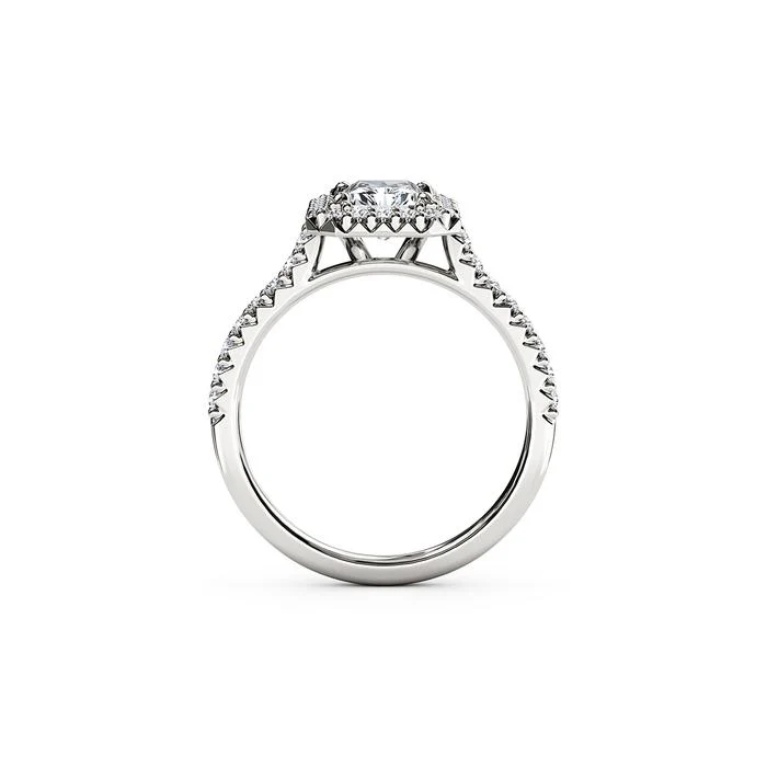 The Studio Collection Emerald Cut Diamond Halo and Diamond Shank Engagement Ring - Image 3