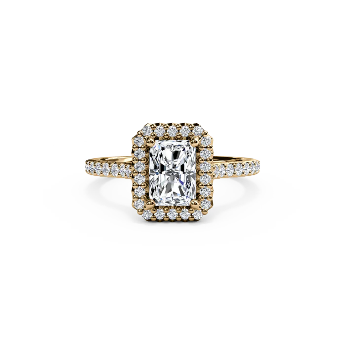 The Studio Collection Emerald Cut Diamond Halo and Diamond Shank Engagement Ring - Image 4