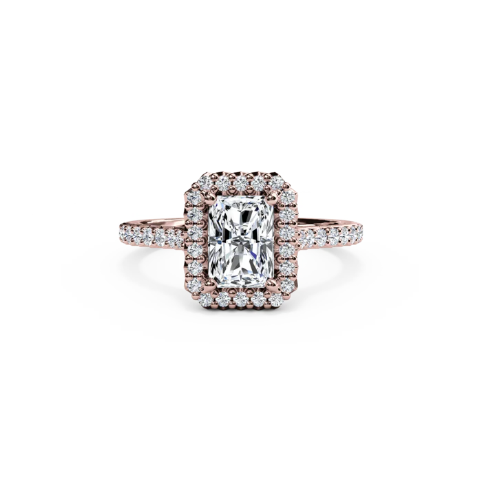 The Studio Collection Emerald Cut Diamond Halo and Diamond Shank Engagement Ring - Image 5