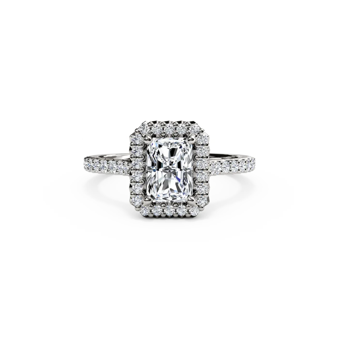 The Studio Collection Emerald Cut Diamond Halo and Diamond Shank Engagement Ring - Image 6