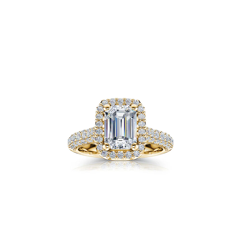 The Studio Collection Emerald Cut Diamond Halo Pavé Shank Engagement Ring - Image 4