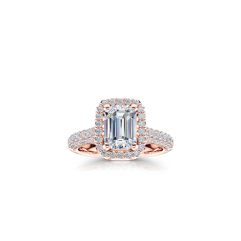 The Studio Collection Emerald Cut Diamond Halo Pavé Shank Engagement Ring - Image 5