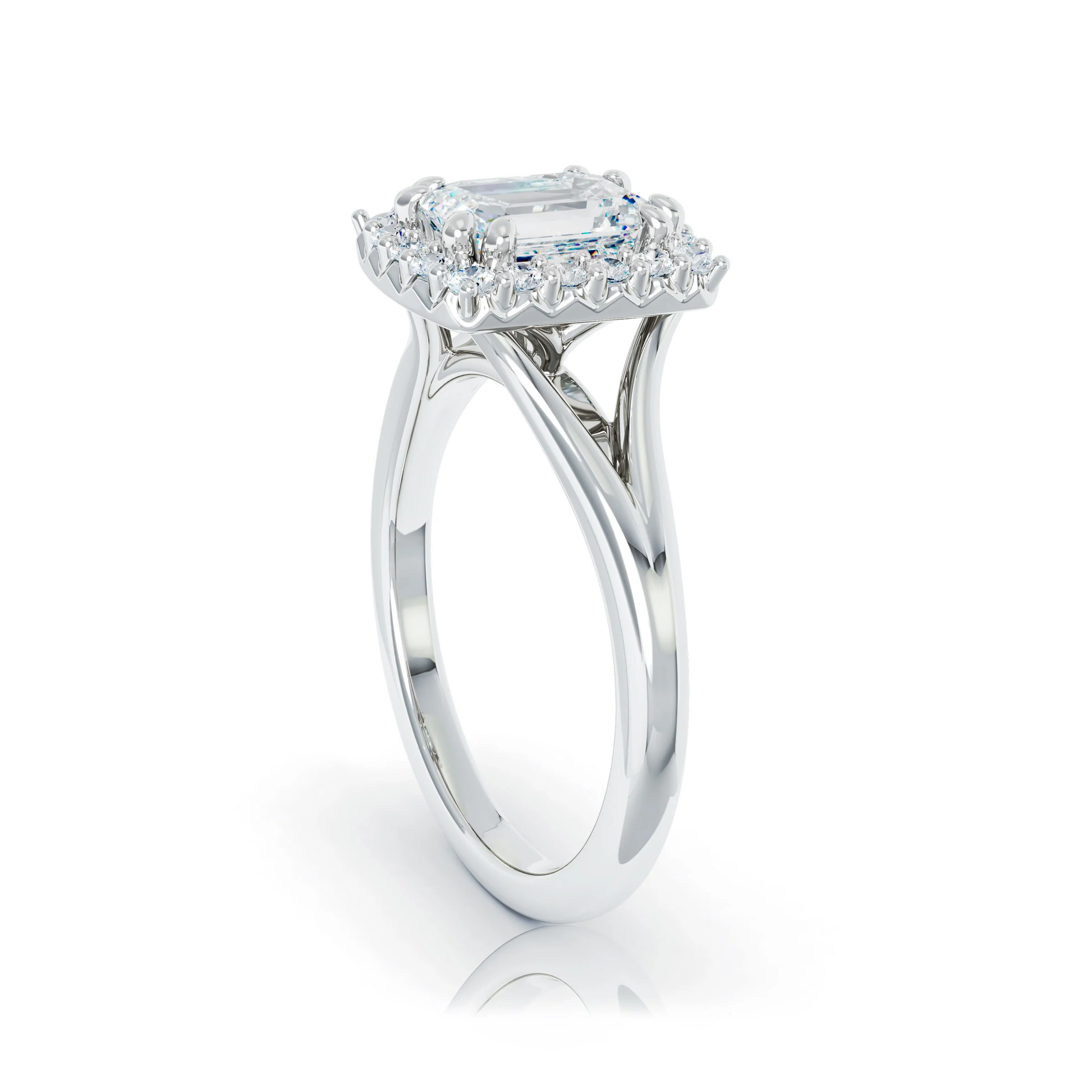 The Studio Collection Emerald Diamond Halo and Classic Shank Engagement Ring - Image 2