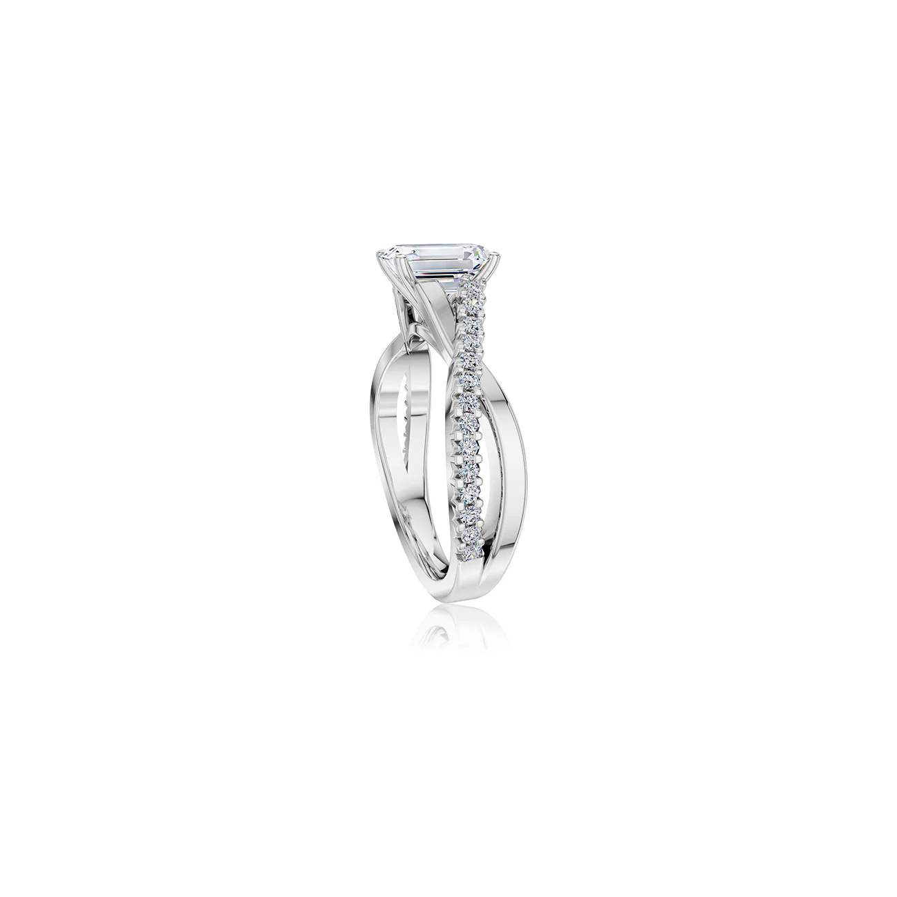 The Studio Collection Emerald Shape Center Diamond Crossover Engagement Ring - Image 2