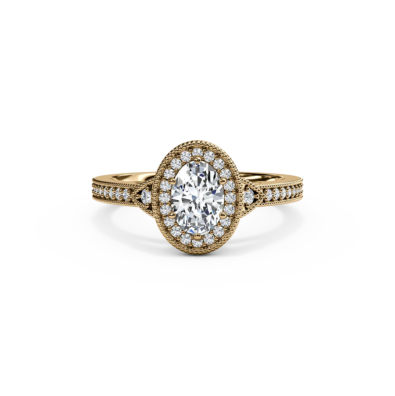 The Studio Collection Oval Diamond Engagement Ring with Round Diamond Halo in Yellow Gold