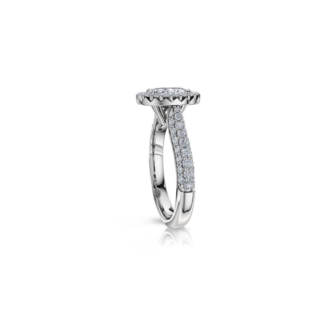 The Studio Collection Oval Diamond Halo Pavé Shank Engagement Ring - Image 2