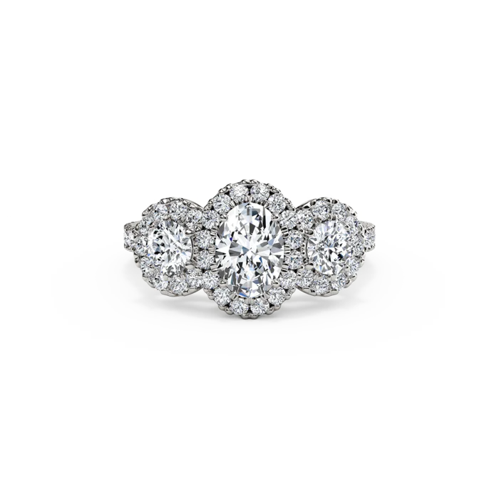 The Studio Collection Oval Diamond Halo Three Stone Engagement Ring