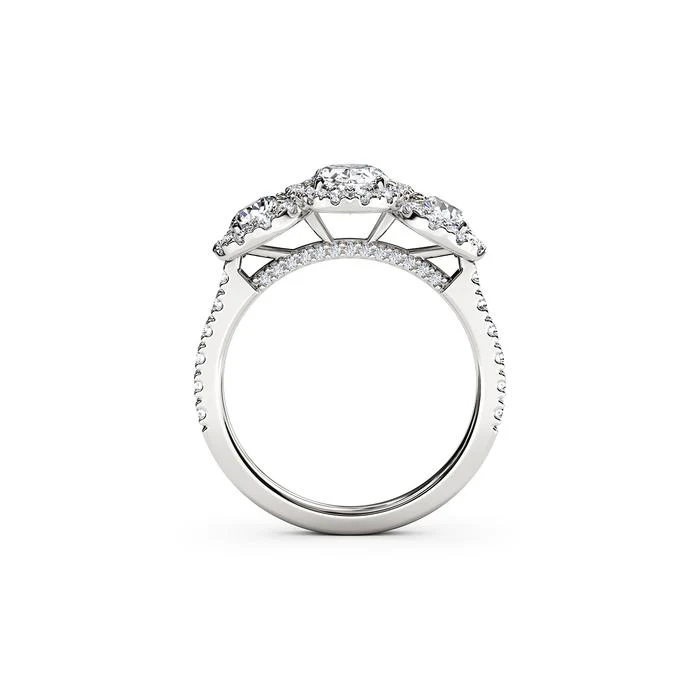 The Studio Collection Oval Diamond Halo Three Stone Engagement Ring - Image 3
