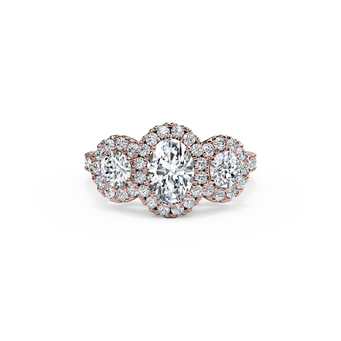 The Studio Collection Oval Diamond Halo Three Stone Engagement Ring - Image 5