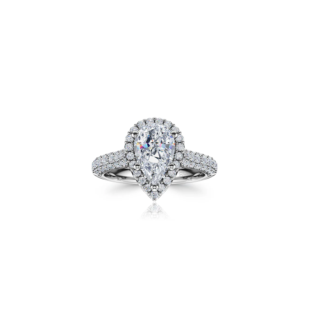 The Studio Collection Pear Shape Diamond Halo Pavé Shank Engagement Ring - Image 6