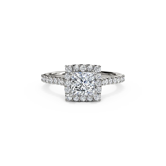 The Studio Collection Princess Cut Center Diamond and Cushion Halo Engagement Ring - Image 6