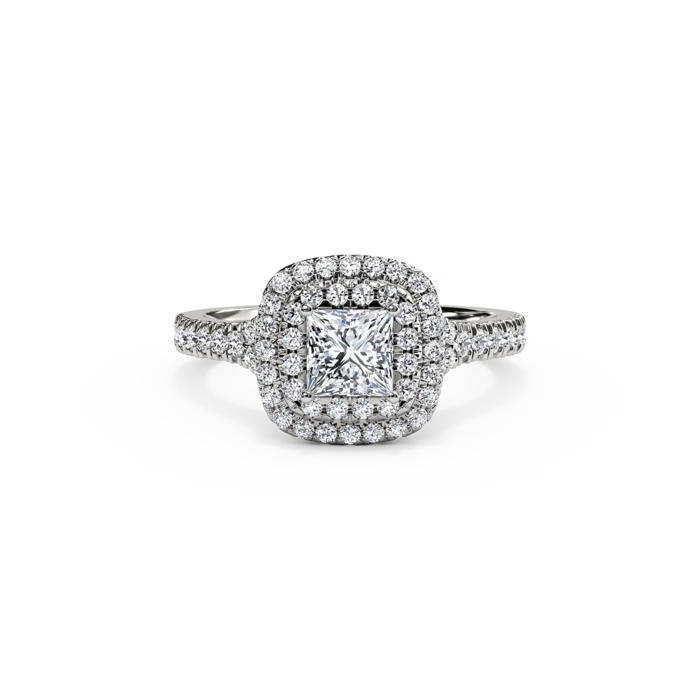 The Studio Collection Princess Cut Center Diamond and Diamond Double Halo Engagement Ring