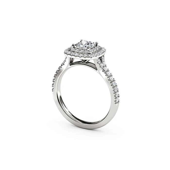 The Studio Collection Princess Cut Center Diamond and Diamond Double Halo Engagement Ring - Image 2