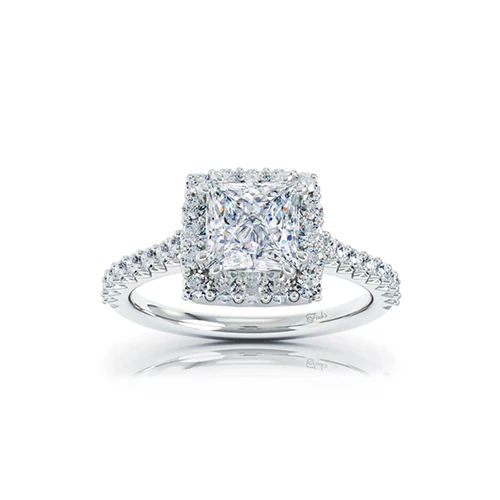The Studio Collection Princess Cut Diamond and Round Diamond Engagement Ring in Platinum