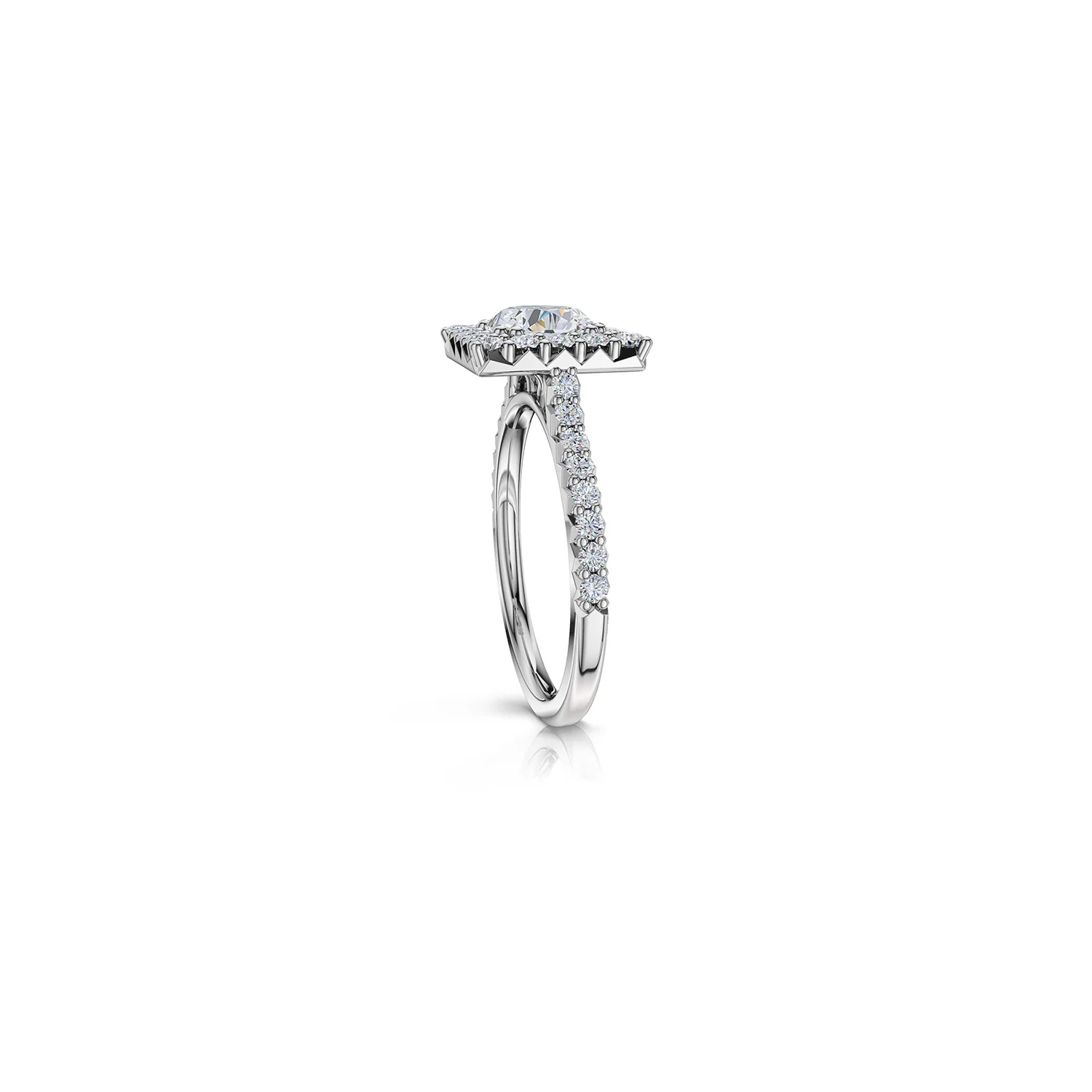 The Studio Collection Princess Cut Diamond Halo and Diamond Shank Engagement Ring - Image 2