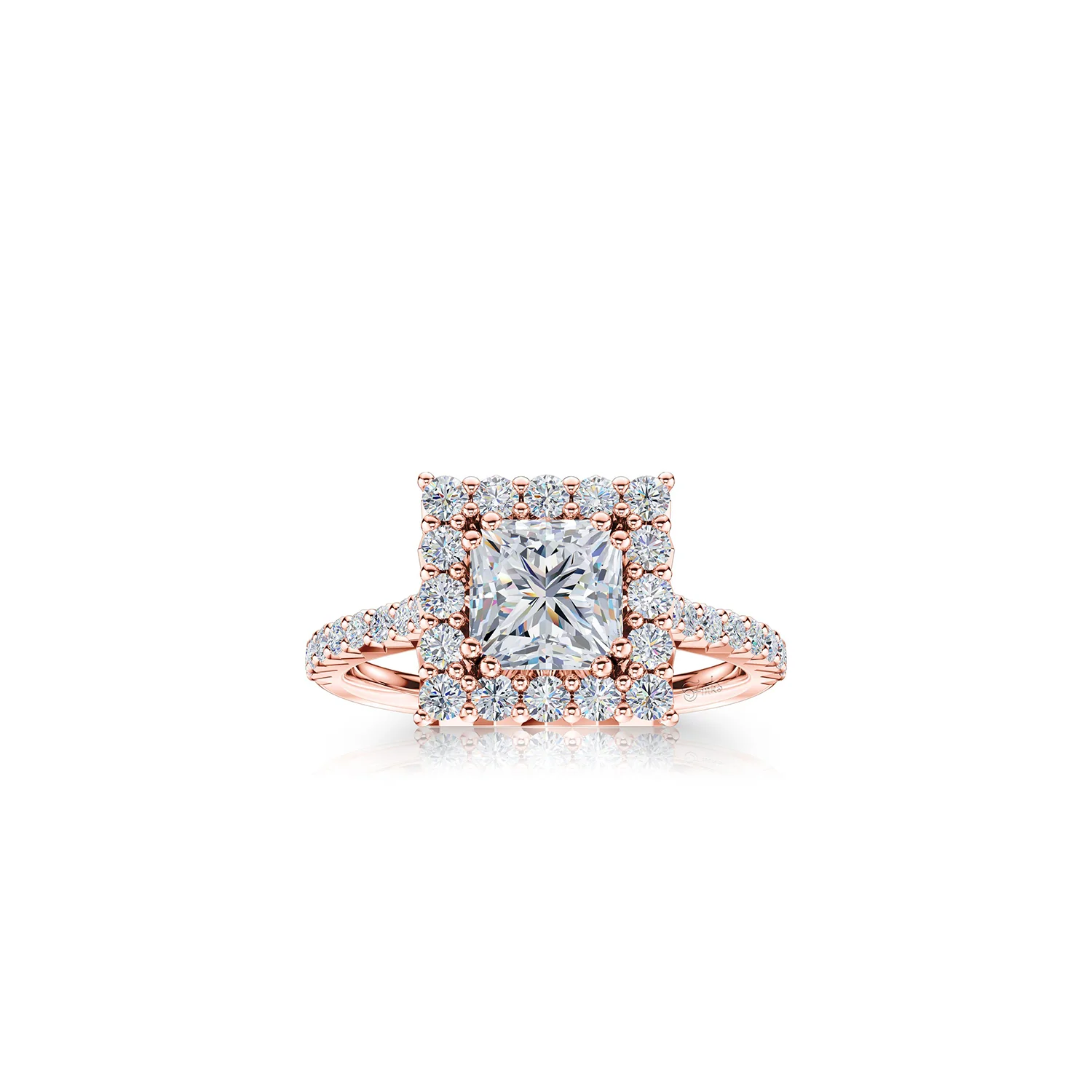 The Studio Collection Princess Cut Diamond Halo and Diamond Shank Engagement Ring - Image 5
