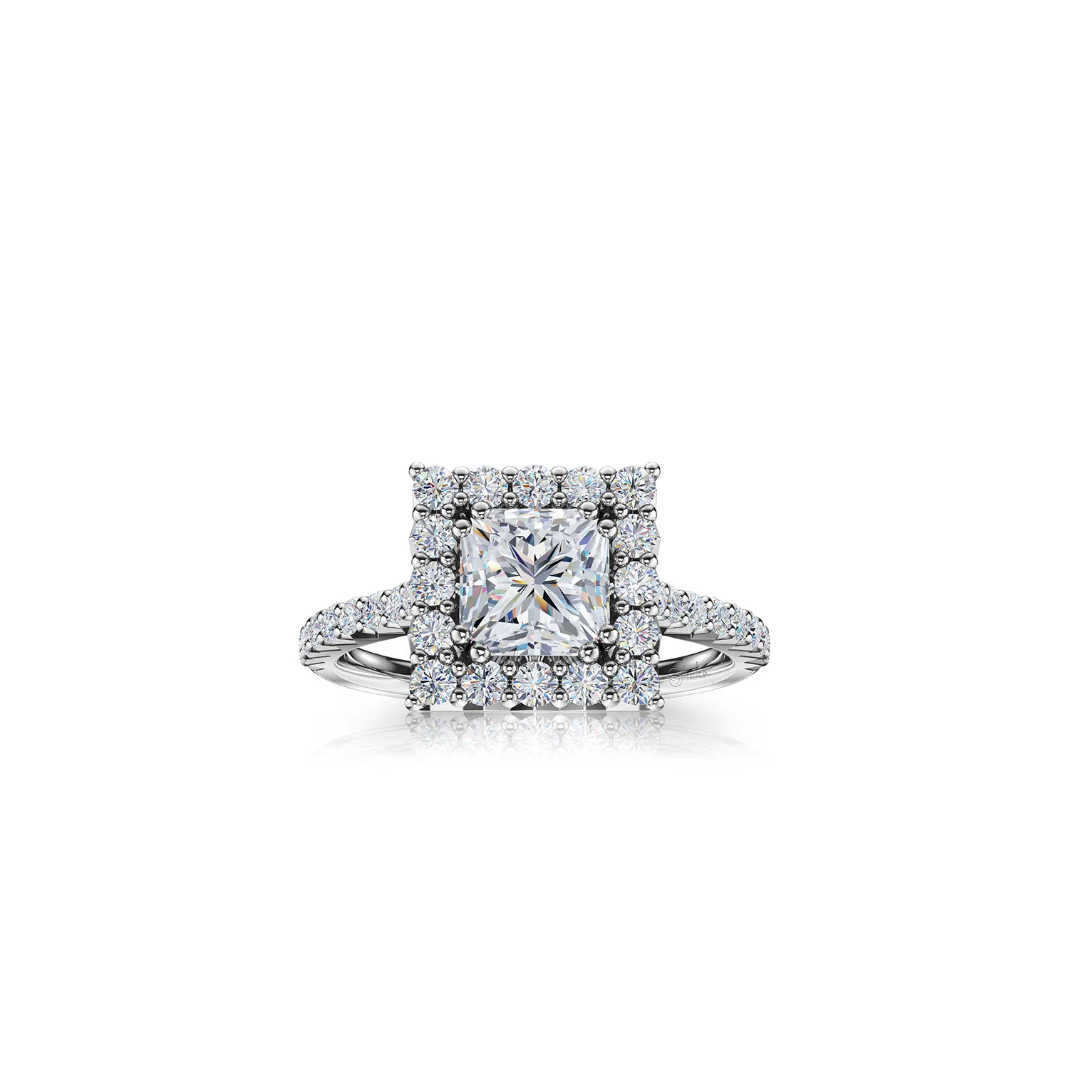 The Studio Collection Princess Cut Diamond Halo and Diamond Shank Engagement Ring - Image 6
