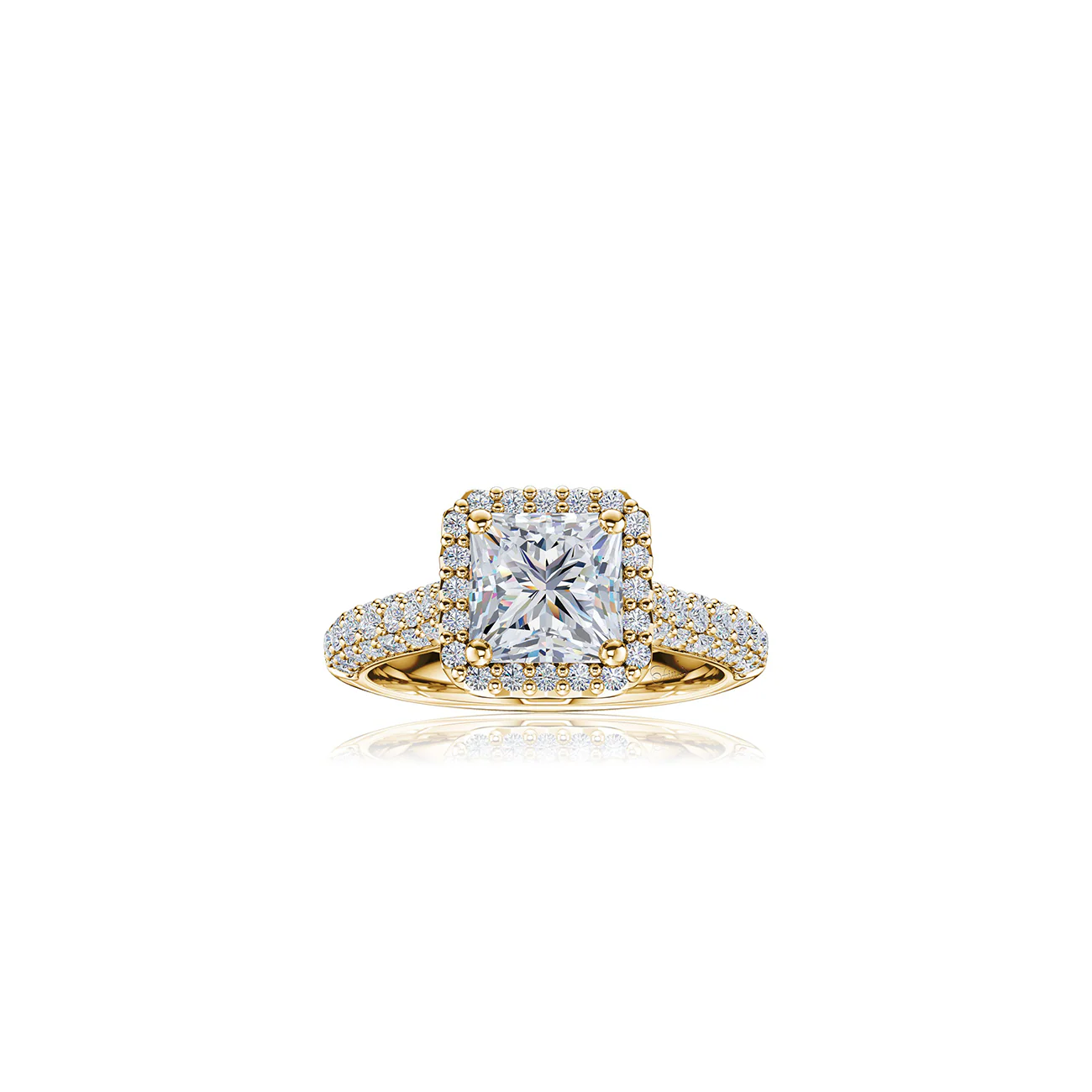 The Studio Collection Princess Cut Diamond Halo Pavé Shank Engagement Ring - Image 4