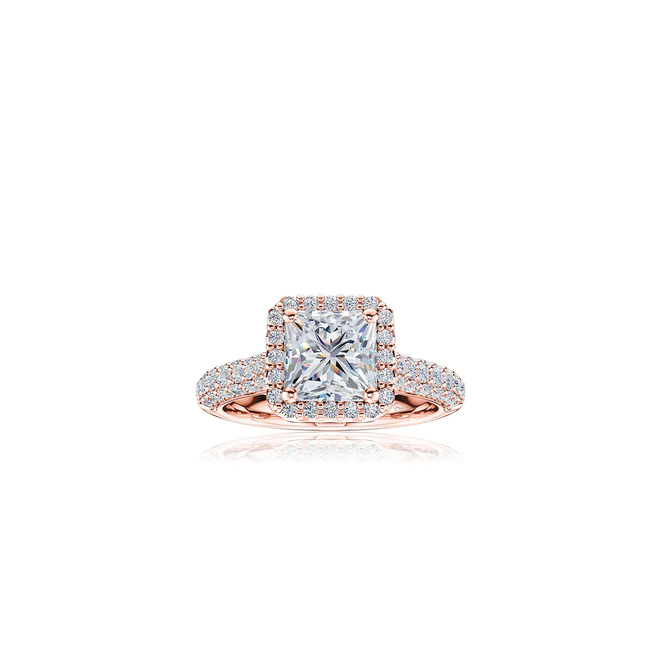 The Studio Collection Princess Cut Diamond Halo Pavé Shank Engagement Ring - Image 5