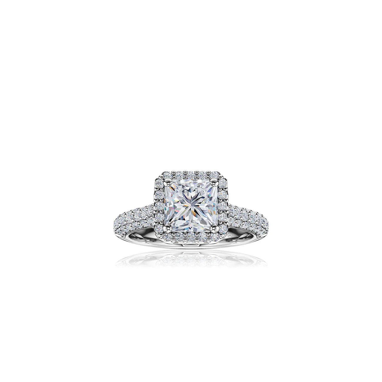 The Studio Collection Princess Cut Diamond Halo Pavé Shank Engagement Ring - Image 6