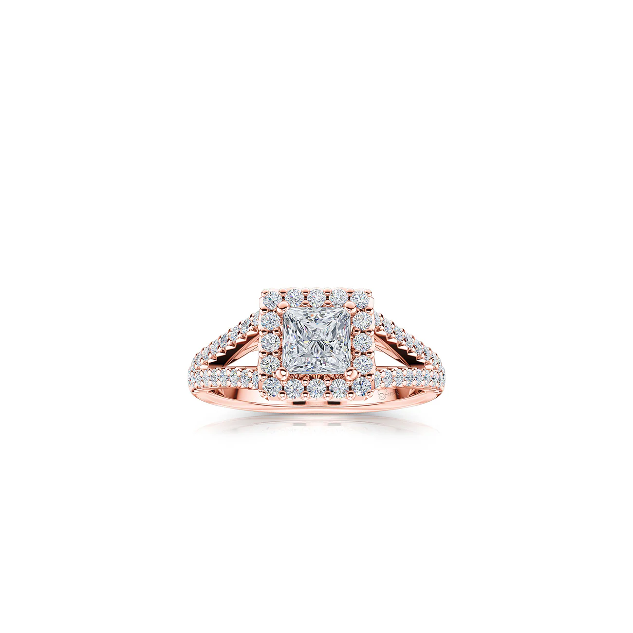The Studio Collection Princess Cut Diamond Halo Split Shank Engagement Ring - Image 5