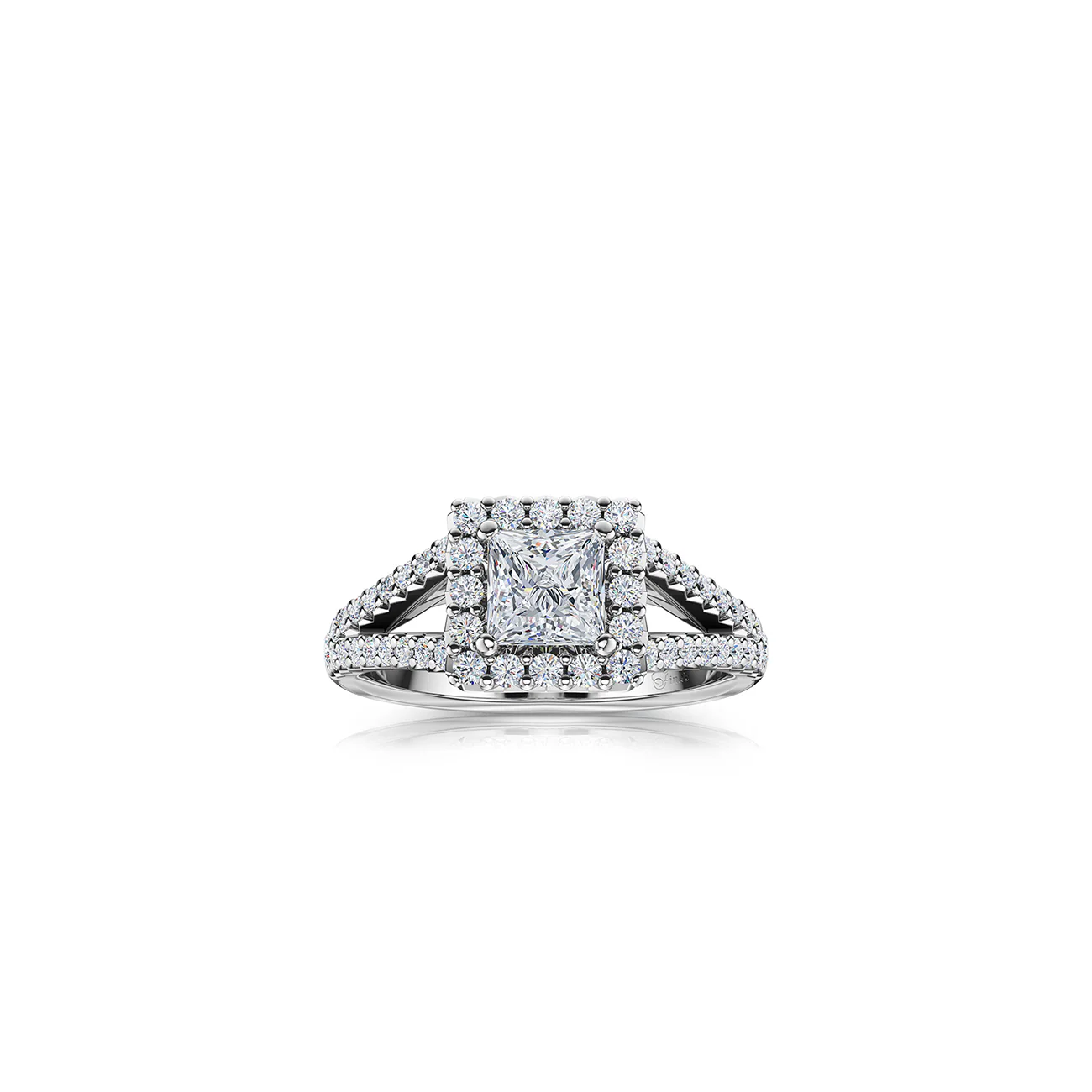 The Studio Collection Princess Cut Diamond Halo Split Shank Engagement Ring - Image 6