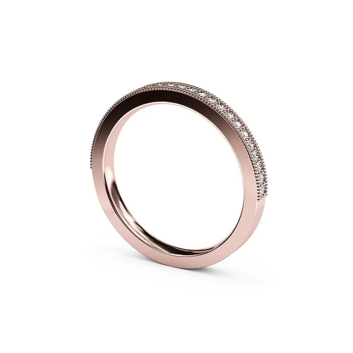 The Studio Collection Rose Gold Diamond Half-Way Wedding Band with Milgrain Edge - Image 2