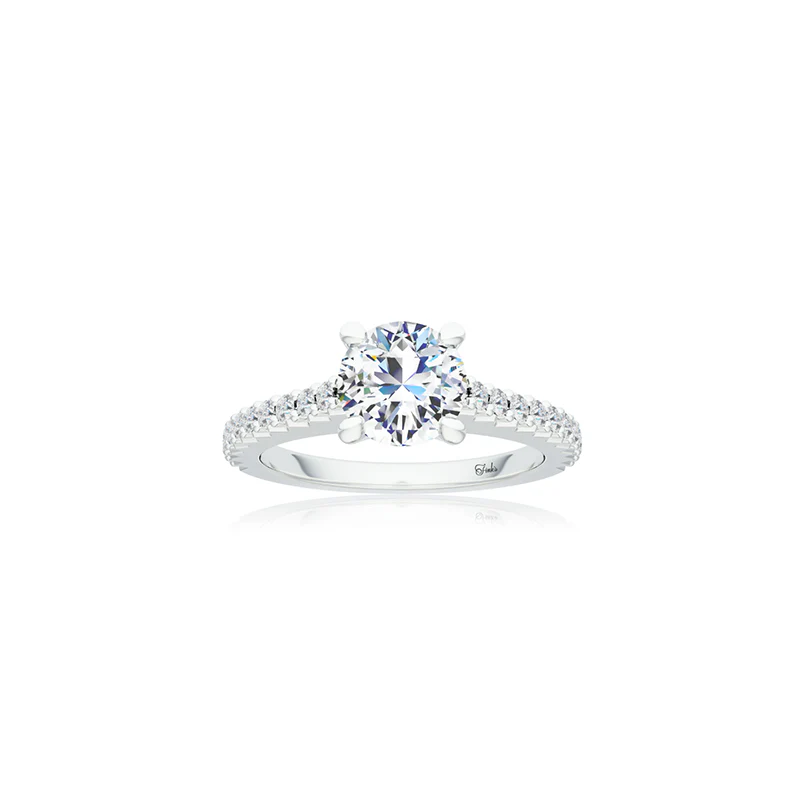 The Studio Collection Round Diamond and Diamond Pavé Shank Engagement Ring in Platinum