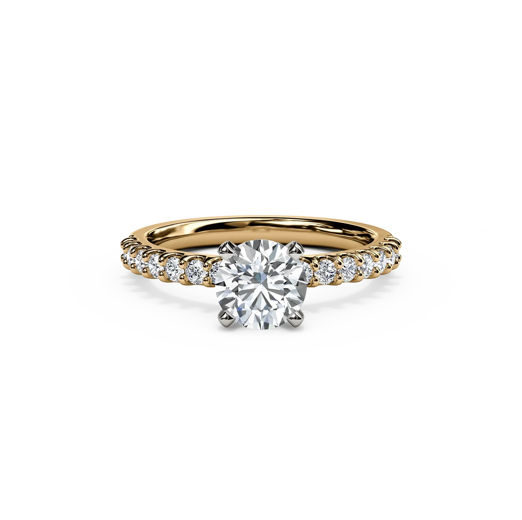 The Studio Collection Round Diamond Engagement Ring with Diamond Shank in Platinum and Yellow Gold