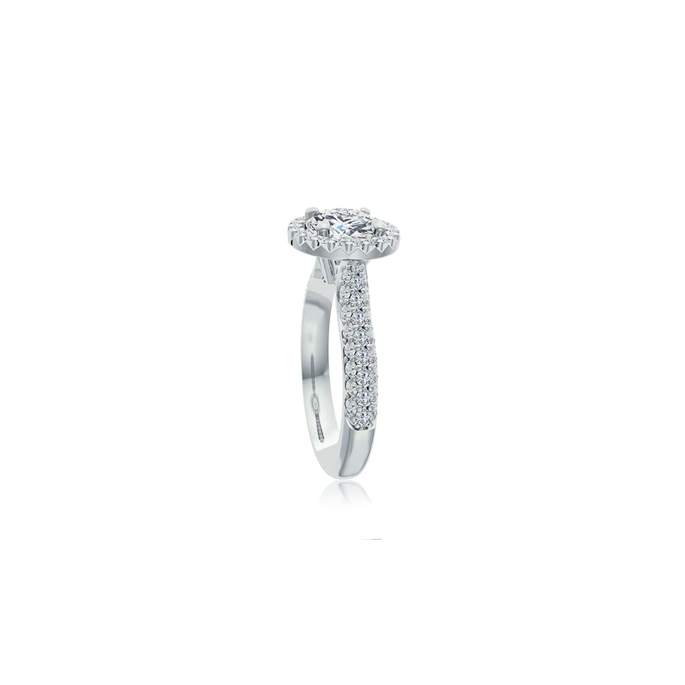 The Studio Collection Round Diamond Halo Pavé Shank Engagement Ring - Image 2