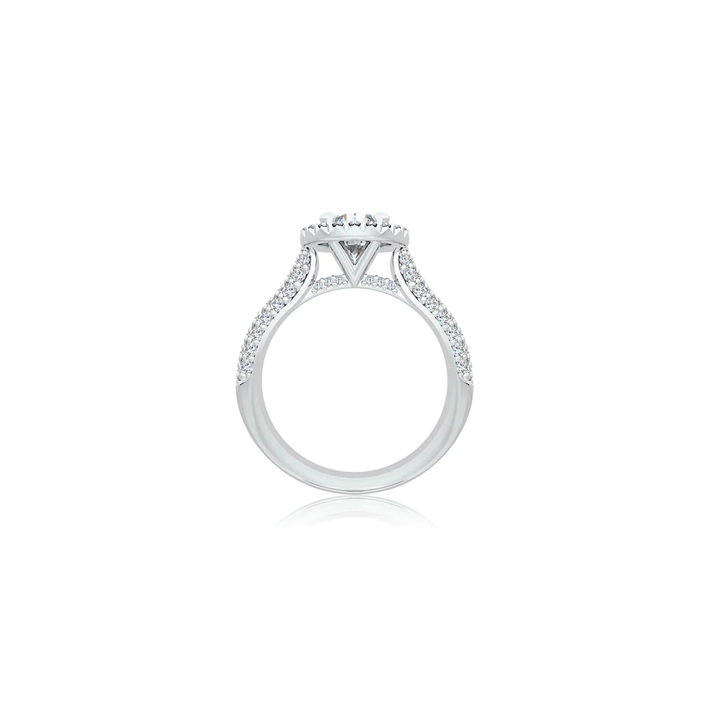The Studio Collection Round Diamond Halo Pavé Shank Engagement Ring - Image 3