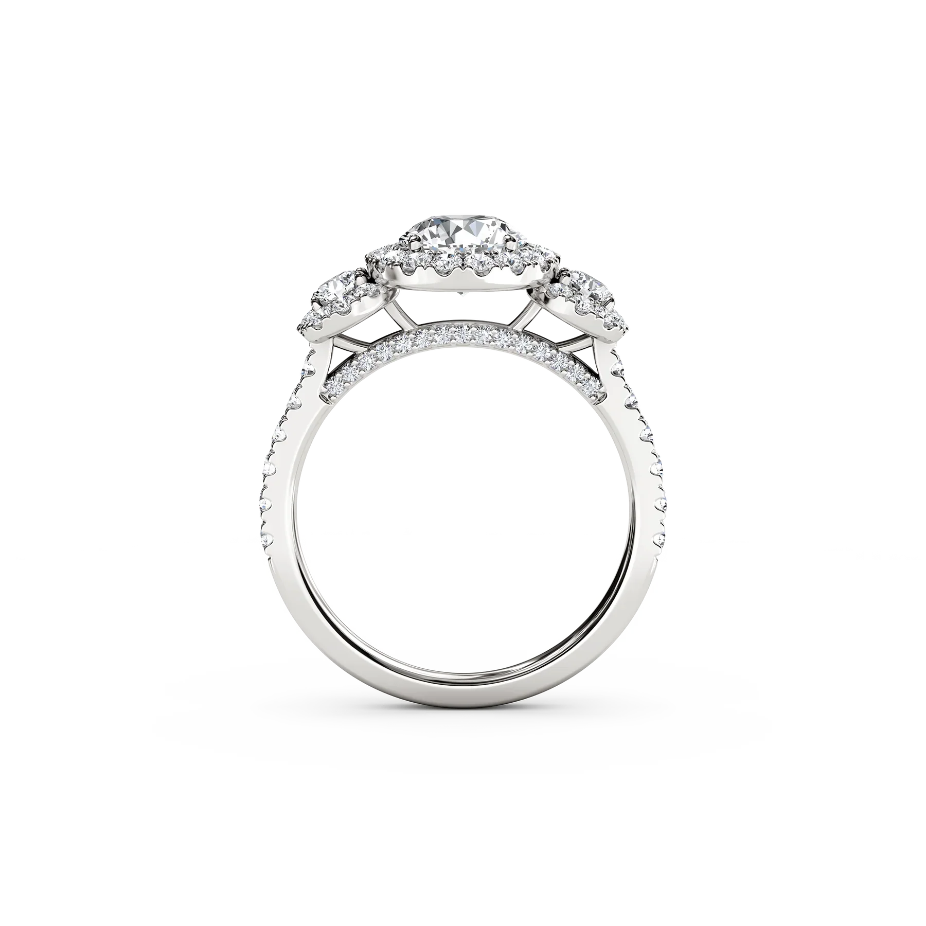 The Studio Collection Round Three Stone Engagement Ring with Halo in Platinum - Image 3