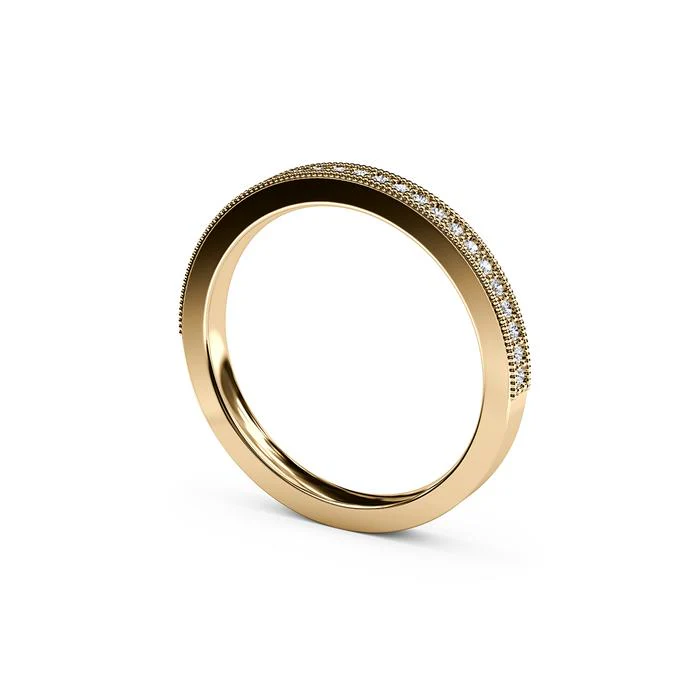 The Studio Collection Yellow Gold Diamond Half-Way Wedding Band with Milgrain Edge - Image 2