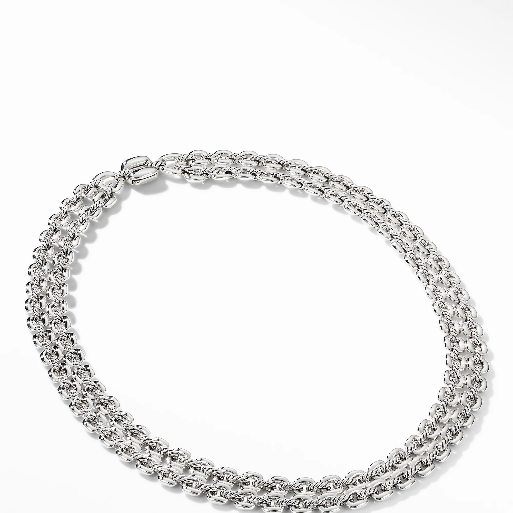 Thoroughbred® Double Row Cushion Link Necklace in Sterling Silver, 17.5" Length - Image 2