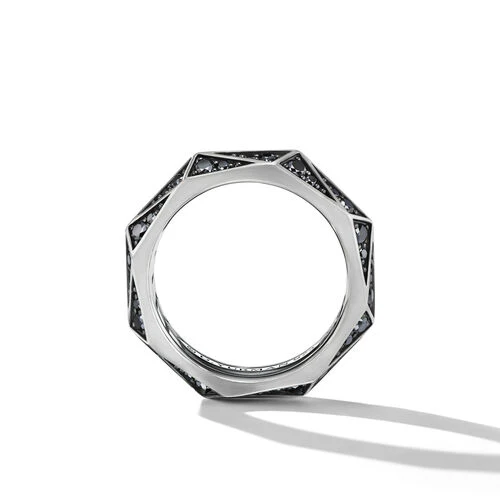 Torqued Faceted Band Ring in Sterling Silver with Pavé Black Diamonds, Size 11 - Image 2