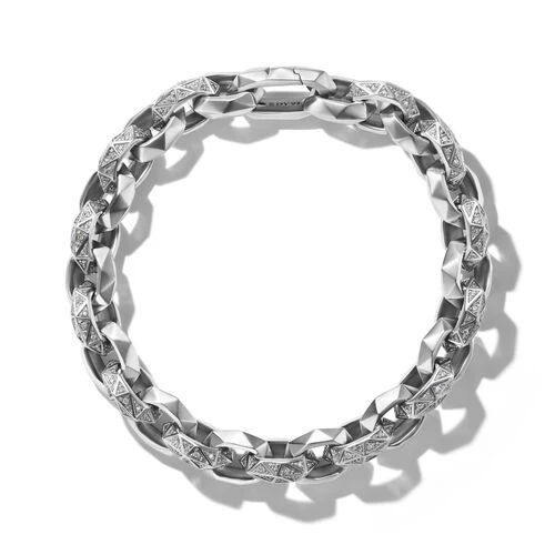 Torqued Faceted Link Bracelet in Sterling Silver with Pavé Diamonds, Size Medium - Image 2