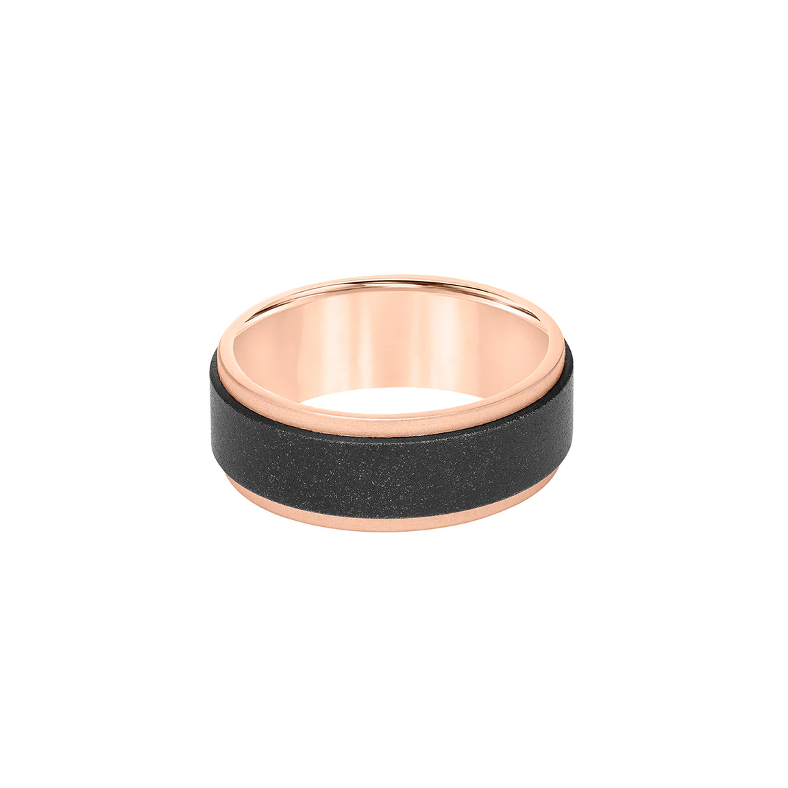 Triton 8mm 14K Rose Gold and Black Tungsten Step Edge Band