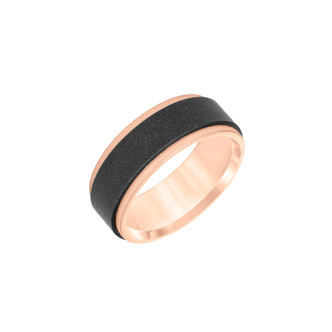 Triton 8mm 14K Rose Gold and Black Tungsten Step Edge Band - Image 2