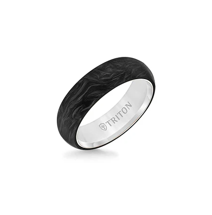 Triton Men's 6mm 14K White Gold & Forged Carbon Domed Band