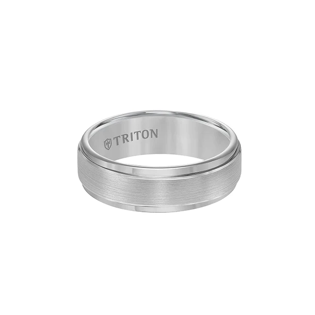 Triton Men's 7mm Grey Tungsten Carbide Comfort Fit Wedding Band - Image 3