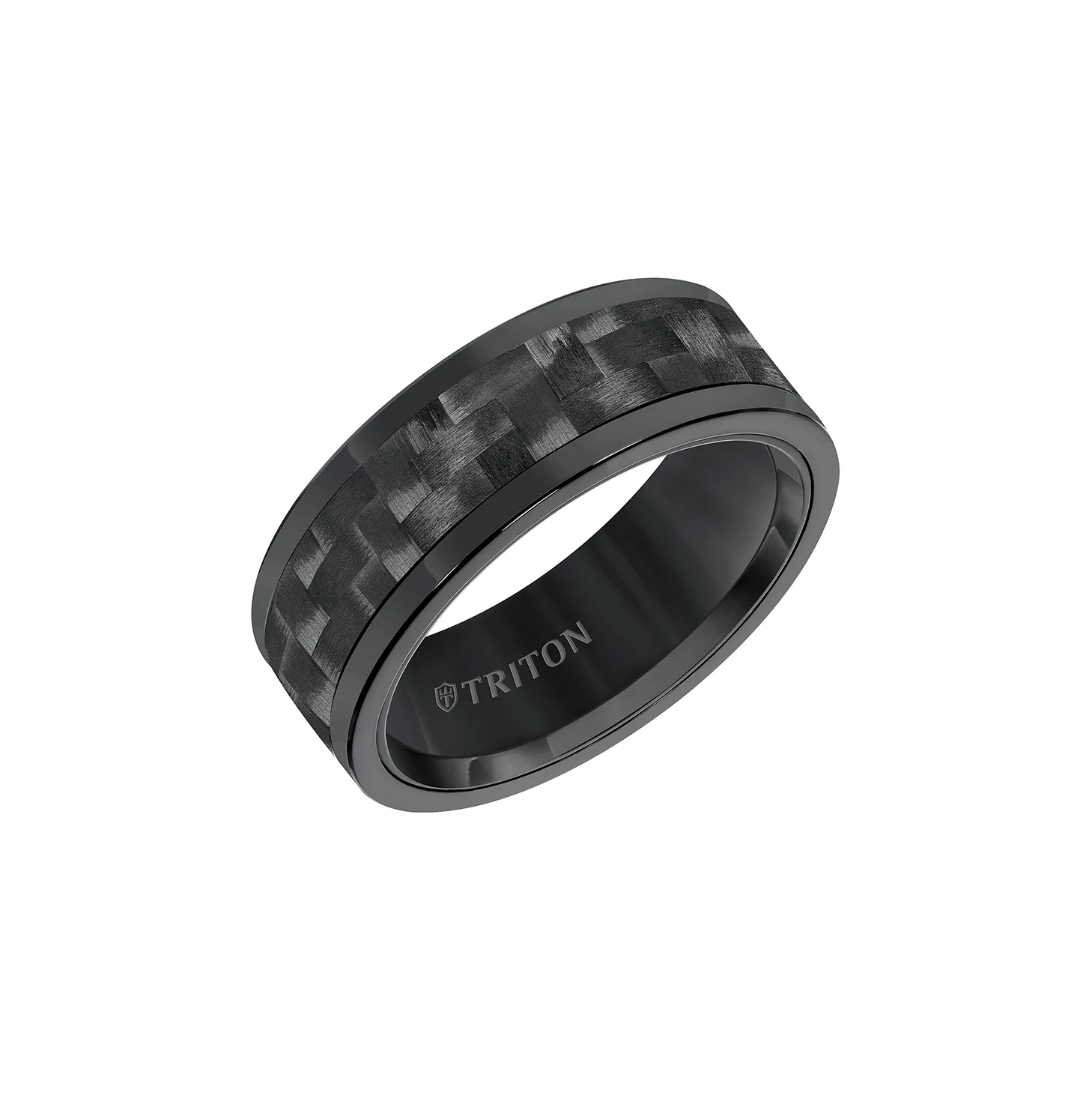 Triton Men's 8mm Black Tungsten and Black Carbon Fiber Comfort Fit Band