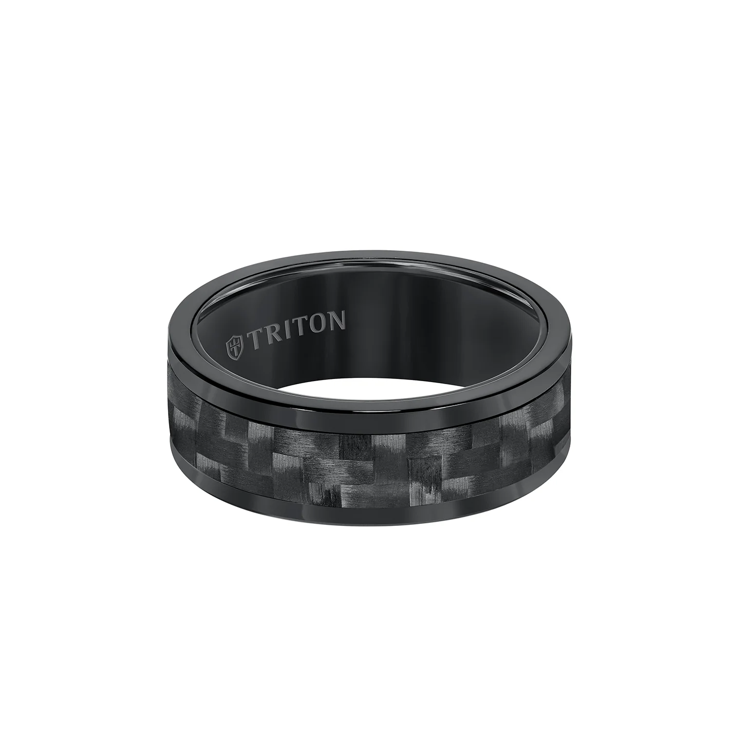 Triton Men's 8mm Black Tungsten and Black Carbon Fiber Comfort Fit Band - Image 2