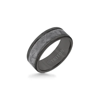 Triton Men's 8mm Black Tungsten & Meteorite Band