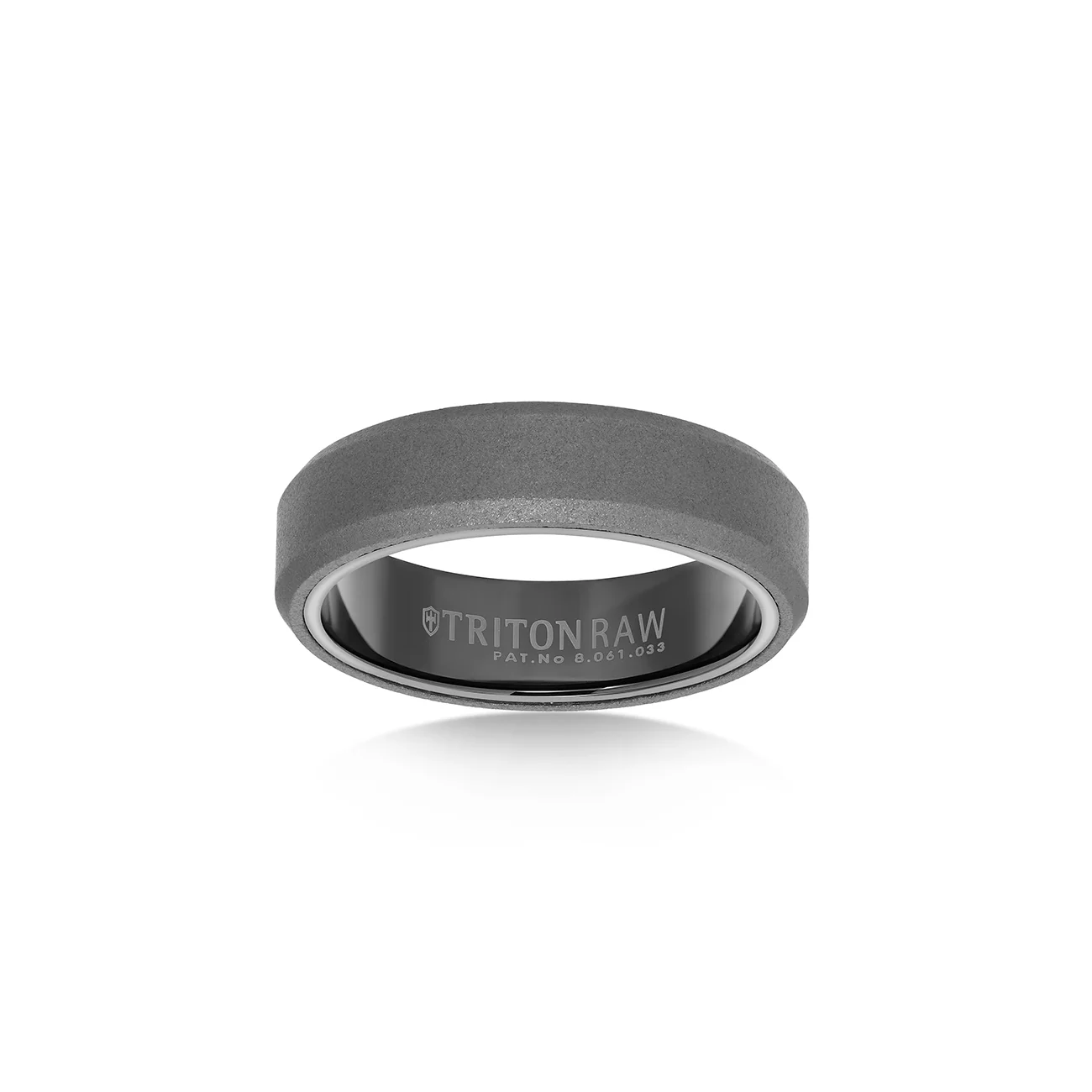 Triton RAW Men's 6mm Grey PVD Tungsten Beveled Edge Flat Profile Wedding Band - Image 2