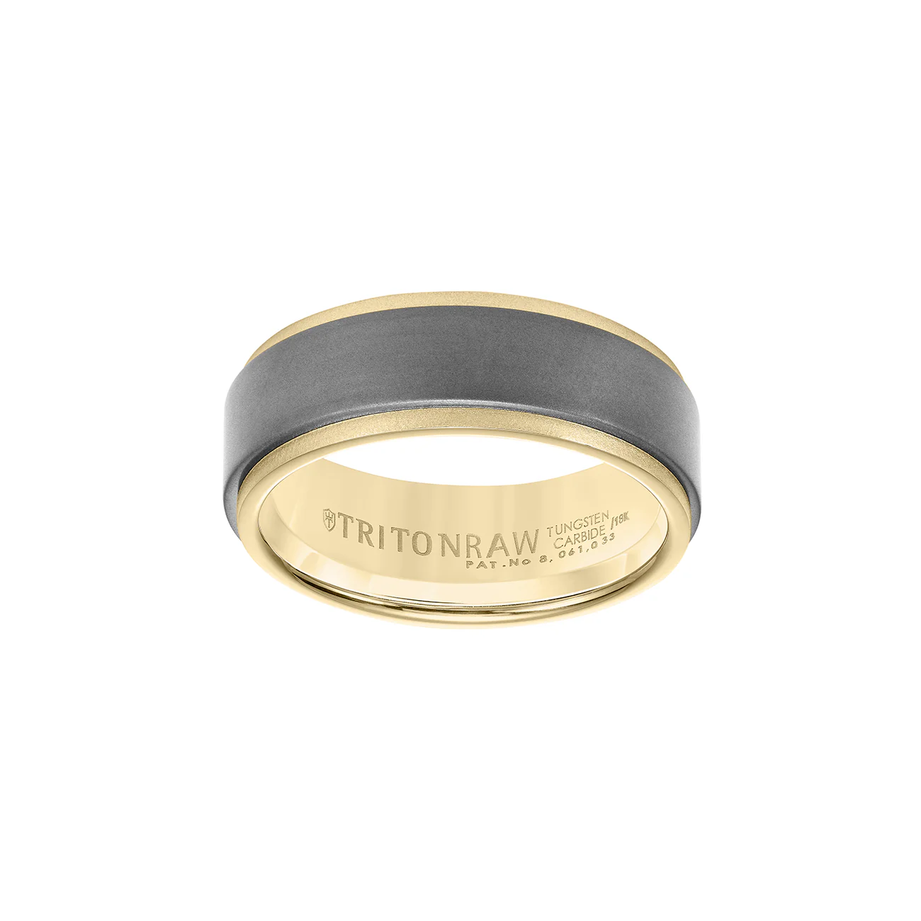 Triton RAW Men's 8mm 18K Yellow Gold and Grey PVD Tungsten Step Edge Wedding Band - Image 2