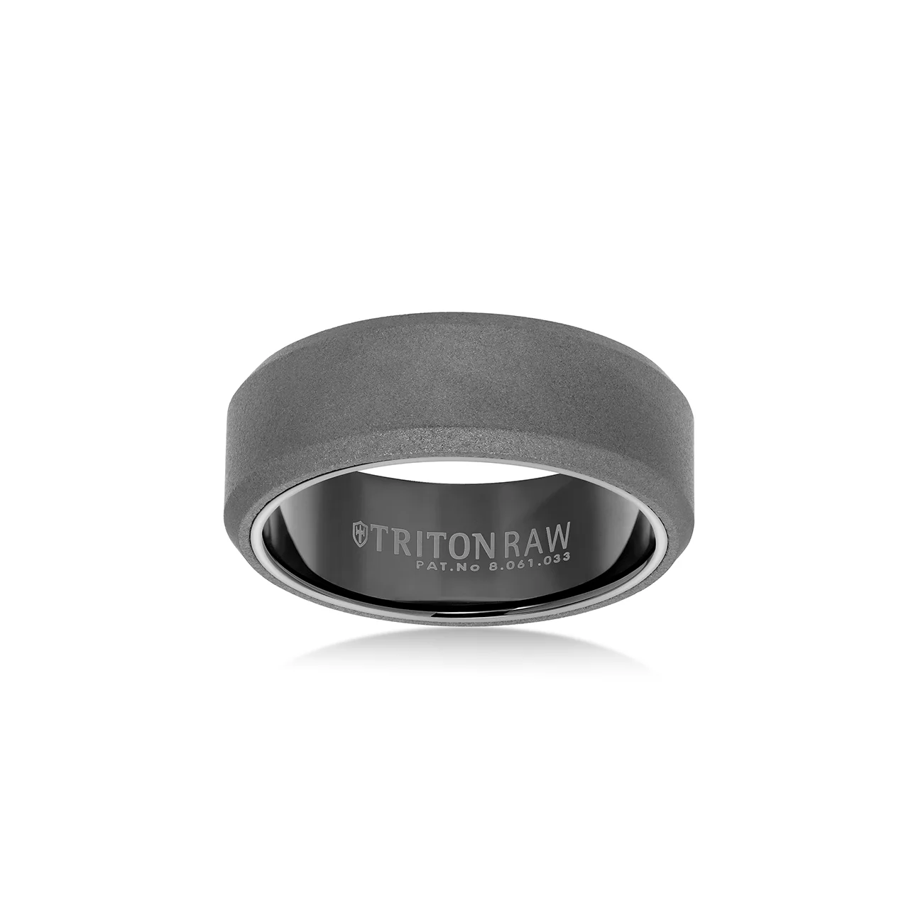 Triton RAW Men's 8mm Black PVD Tungsten Beveled Edge Wedding Band - Image 2